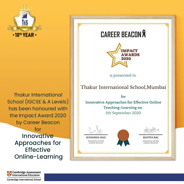 TIS (IGCSE & A Levels) has been conferred the Impact Awards 2020 by Career Beacon